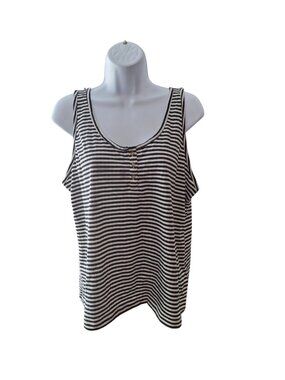 Sonoma Striped Tank Top Womens L Black White Button Front Casual Soft